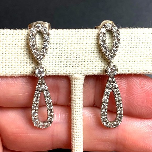 Sterling Silver 925 Cubic Zirconia Dangle Earrings, Post Backs, 1.5" Long - Picture 4 of 12